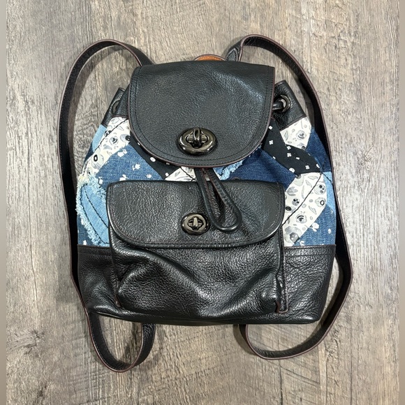 COACH Canyon Quilt Denim Patchwork Backpack - Rucksack Bag Denim Skull - Picture 1 of 13